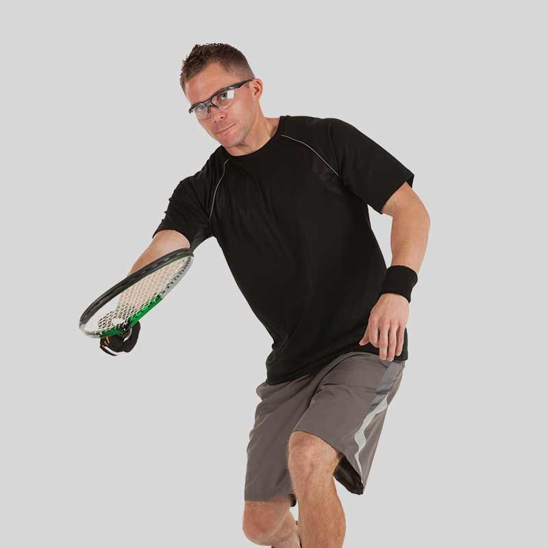 Image of a man swinging a racquetball racquet